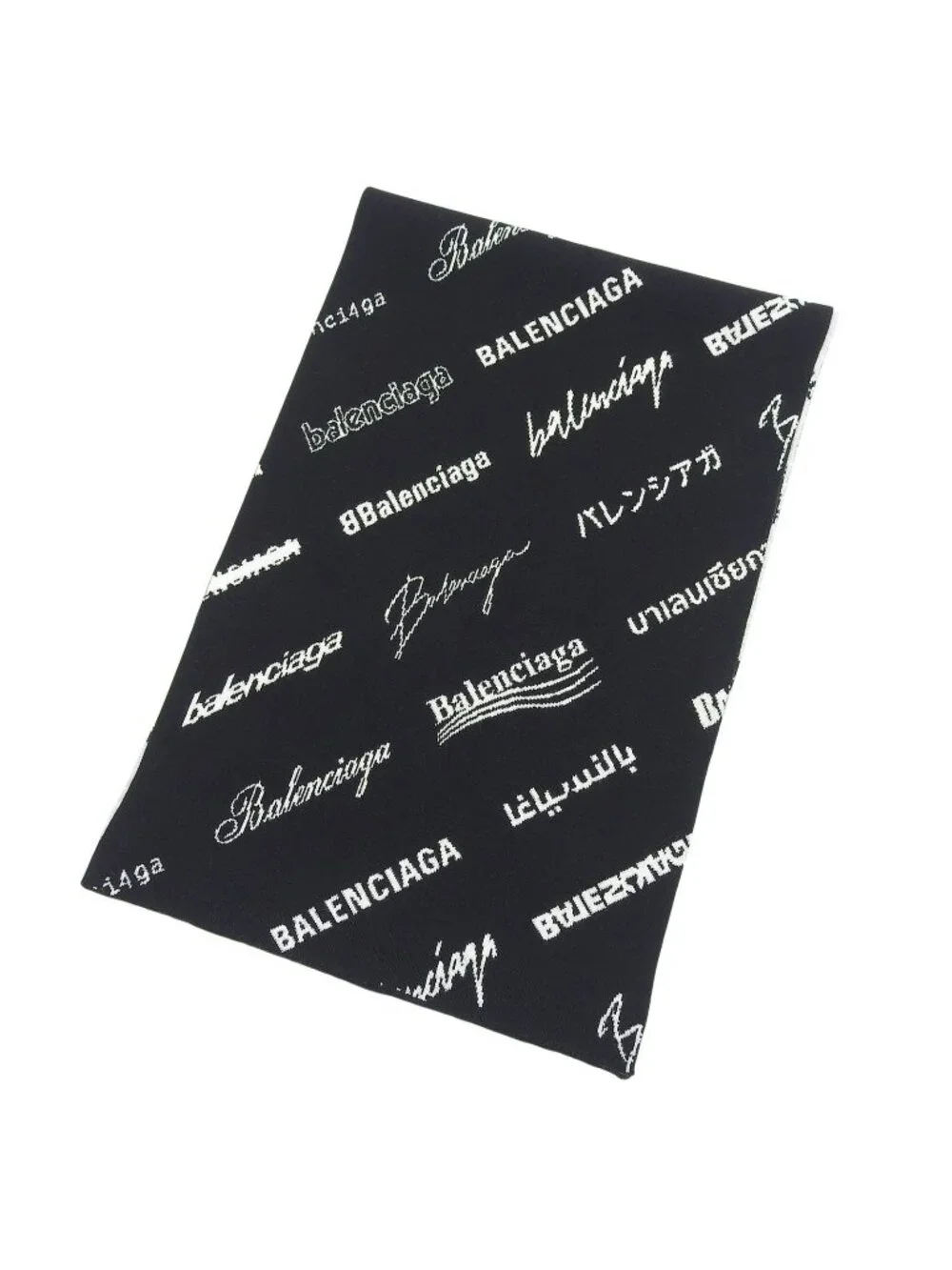Balenciaga Logomania All Over Wool Reversible Scarf Black White